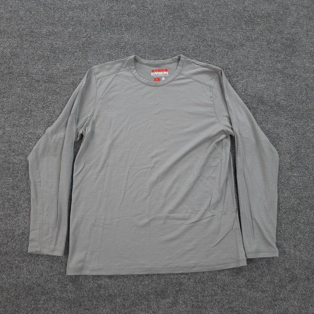 Karbon Shirt Mens L Gray 100% Merino Wool Long Sleeve Thermal Base Layer Hiking